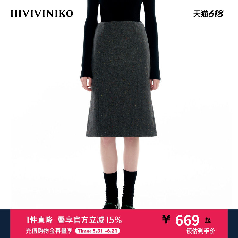 【粗纺羊毛呢】IIIVIVINIKO冬季新款修身西装直筒半身短裙女