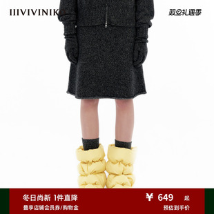 IIIVIVINIKO A摆夹花过膝半身裙女M343837649D 羊绒绵羊毛混纺
