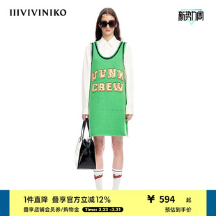 IIIVIVINIKO春夏新品 休闲羊毛U领背心针织连衣裙女M311102601A