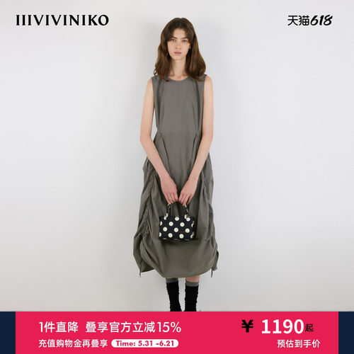 IIIVIVINIKO夏季新款时髦气质褶皱无袖抽绳连衣裙女M520681117D