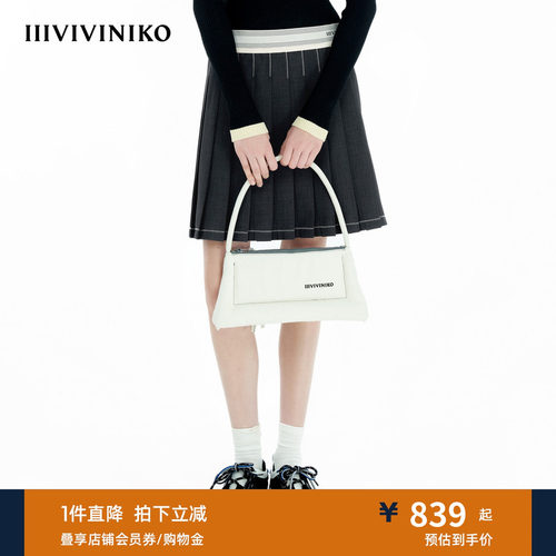 IIIVIVINIKO春季新款运动风撞色橡筋腰百褶短裙女B510727157A