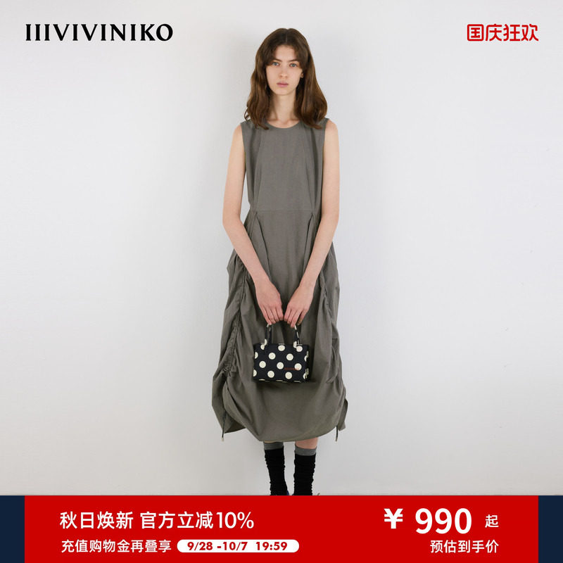 IIIVIVINIKO夏季新款时髦气质褶皱无袖抽绳连衣裙女M520681117D