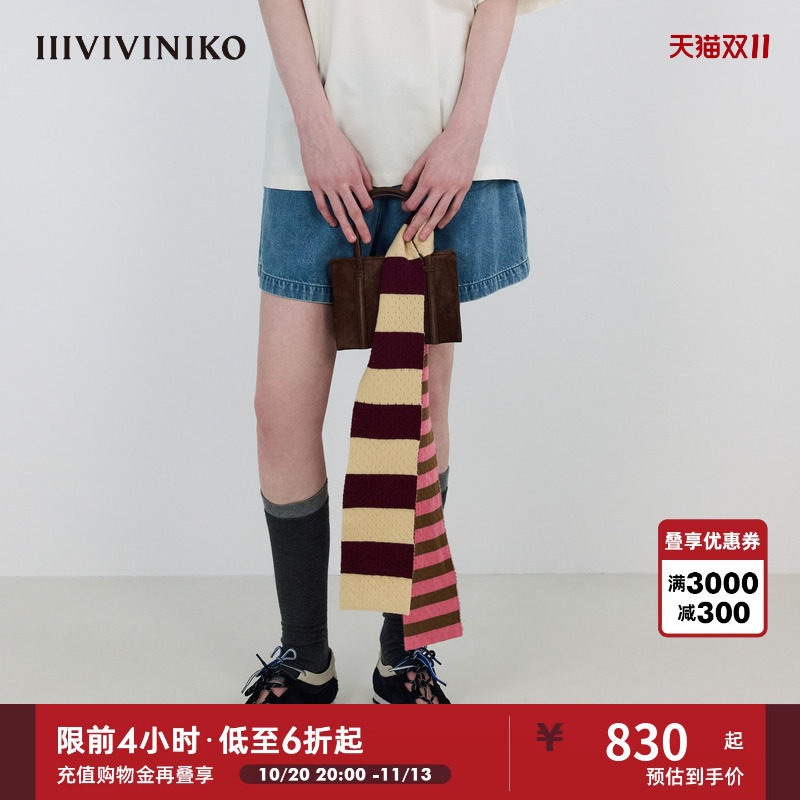 IIIVIVINIKO秋季新款时髦宽松莫代尔抽绳牛仔短裤女M531824211A
