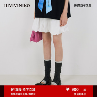 IIIVIVINIKO2025秋新款 甜美廓形尼龙抽褶花苞短裙女M530743059A