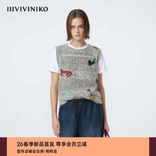 IIIVIVINIKO2026春新款 趣味提花手工刺绣针织背心女M611203632A