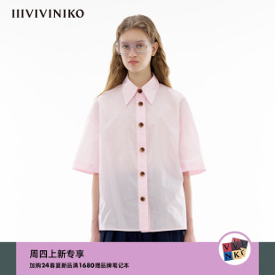 时尚 女 宽松气质短袖 IIIVIVINIKO2024夏季 新款 孙悦同款 衬衫