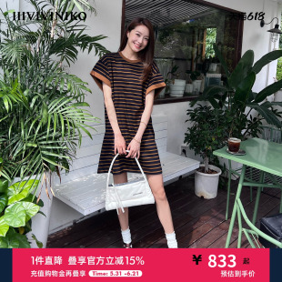 IIIVIVINIKO2026夏季新款条纹T恤直筒连衣裙女M620604387E