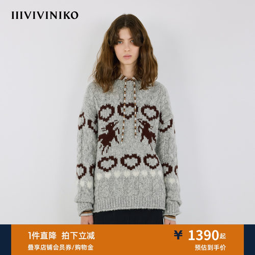 IIIVIVINIKO2025冬新款宽松慵懒费尔岛印花毛衣女M540172663E