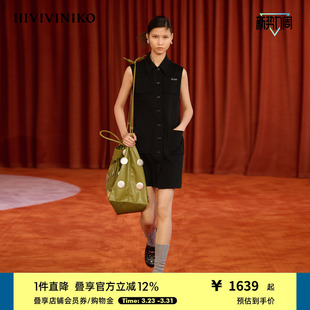 秀场同款 修身 IIIVIVINIKO秋季 醋酸无袖 小黑连衣裙女 新款