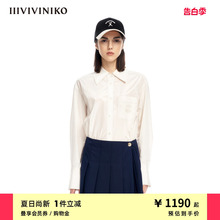 IIIVIVINIKO夏季新品复古宽松学院⻛直筒型⻓袖衬衫女M320432165D