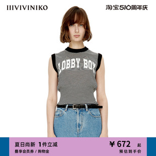 背心女M231205651A 圆领细条纹印花无袖 新品 IIIVIVINIKO夏季