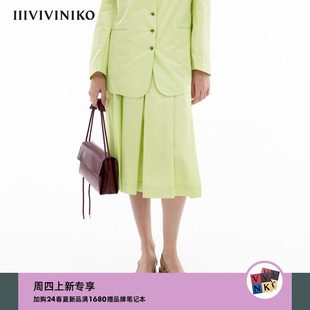 清新A字压褶半身裙女 全棉高密府绸 新款 IIIVIVINIKO2024夏季