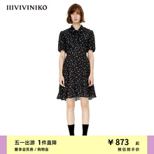 IIIVIVINIKO夏季 郁金香V领碎花A型连衣裙女M230605138A 新品