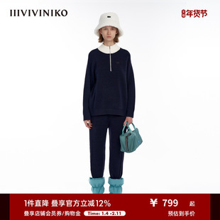 IIIVIVINIKO冬季新品绵羊毛混纺卫衣感针织套头衫女M343732648E