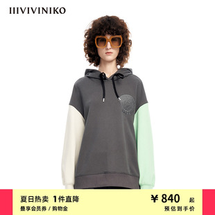 经典 IIIVIVINIKO春夏新品 宽松三色拼连帽套头卫衣女M315002302C