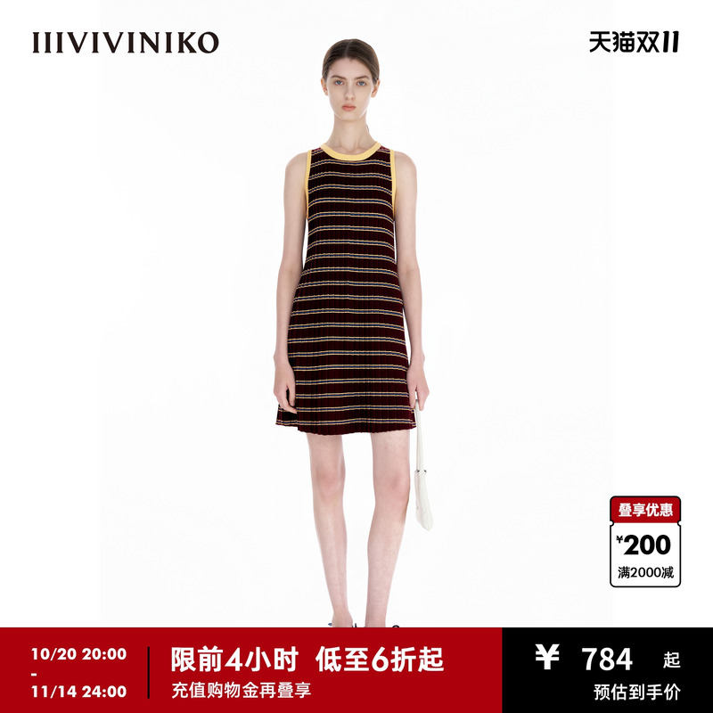 IIIVIVINIKO2025夏新款百褶针织连衣裙女R521104627D