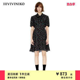 新品 郁金香V领碎花A型连衣裙女M230605138A IIIVIVINIKO夏季