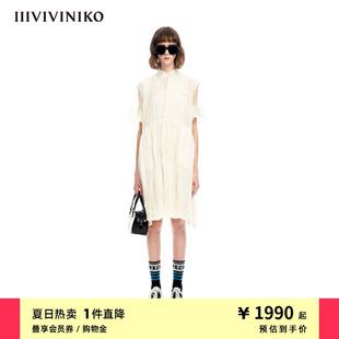 式 IIIVIVINIKO夏季 欧根纱衬衫 压褶连衣裙女M320647177D 新品 短袖