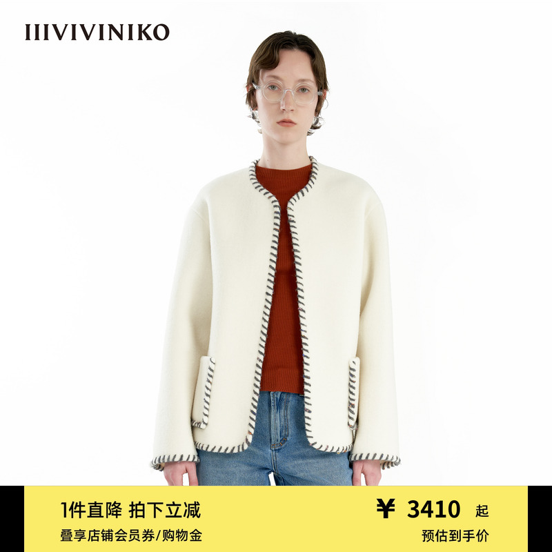 【羊驼毛羊毛】IIIVIVINIKO冬新款保暖围巾呢大衣外套B449031175D