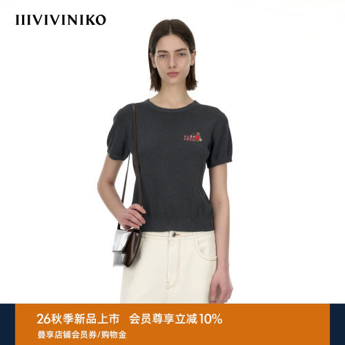 IIIVIVINIKO2026秋季新款休闲合体收腰圆领针织短袖女M630107609A
