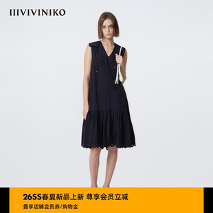 IIIVIVINIKO2026夏季 复古刺绣花边A字连衣裙女M620621059C 新款