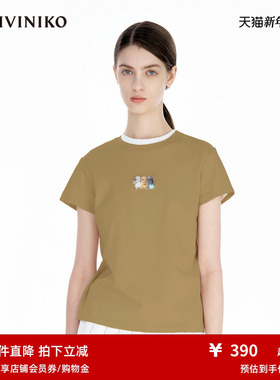 IIIVIVINIKO2025夏新款可爱猫咪印花休闲简约T恤女R520508335D