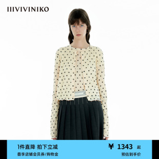IIIVIVINIKO2025夏新款 女M520240661D 淡人休闲褶皱波点圆领开衫