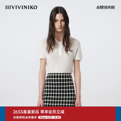 IIIVIVINIKO2026夏季新款百搭菱格Polo领针织衫女M620127643D