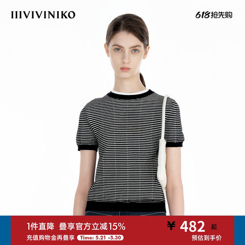 IIIVIVINIKO2025夏季新款休闲廓形细条纹针织套头衫R520102603C