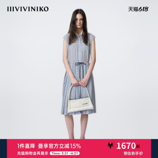 IIIVIVINIKO2026夏季新款直身格纹衬衫百褶连衣裙女M620636168E