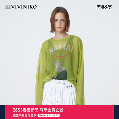 IIIVIVINIKO2026夏季新款宽松百搭夏日印花针织衫女M620133629E