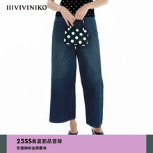 【纯棉斜纹牛仔】IIIVIVINIKO2025春新款复古直筒阔腿牛仔裤女