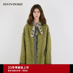 IIIVIVINIKO2025冬新款 大衣女M549029126D 复古毛呢拼接短款