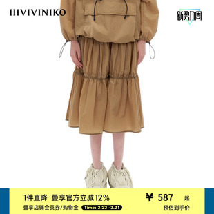 IIIVIVINIKO秋季 美拉德抽褶半身裙女M334816122A 微皱尼龙材质
