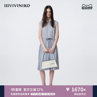 IIIVIVINIKO2026夏季新款直身格纹衬衫百褶连衣裙女M620636168E