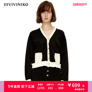 女M230203651A 开襟针织衫 V领拼色短款 IIIVIVINIKO秋冬新品