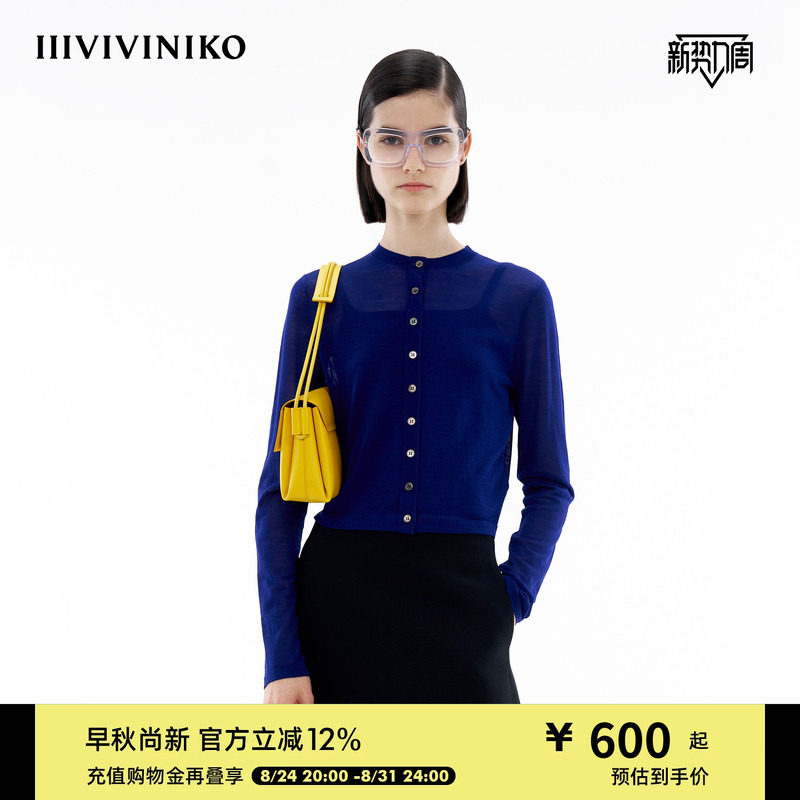 【真丝羊毛混纺】IIIVIVINIKO春季新款薄款修身圆领针织开衫女图片