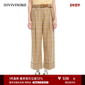 IIIVIVINIKO春夏新品 慵懒宽松粗花呢格纹阔腿西裤 子女M310806154A