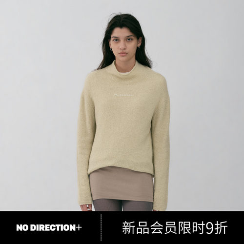 NO DIRECTION+2026秋松弛感浅卡其半高领羊绒套头衫N630122657C