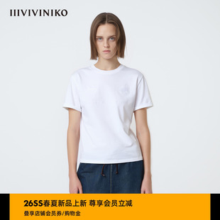 简约植绒印花图案卷边T恤女M610527335A IIIVIVINIKO2026春新款