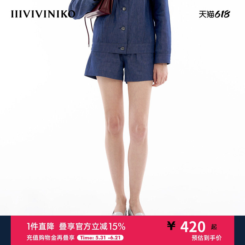 【冈山蓝牛系列】IIIVIVINIKO夏季新款时髦复古牛仔短裤子女