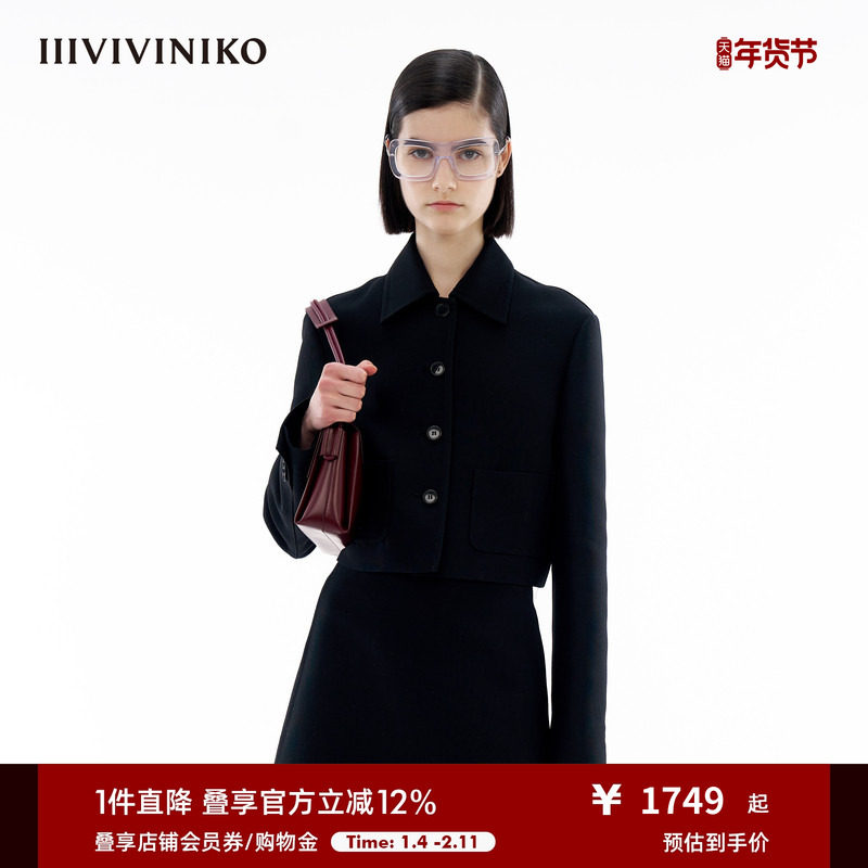 IIIVIVINIKO春季新款复古丝毛双面缎翻领短款外套女M414728151B,女装/女士精品,短外套,淘宝优惠券,粉丝福利购,淘宝优惠卷