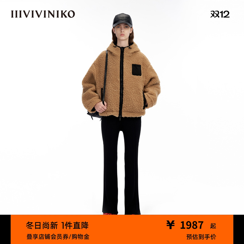 IIIVIVINIKO双面短外套羊羔