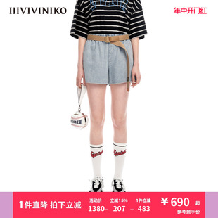 IIIVIVINIKO夏季 简约休闲阔腿松褶牛仔短裤 子女M321836217D 新品