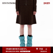 IIIVIVINIKO 羊绒绵羊毛混纺 A摆夹花过膝半身裙女M343837649D