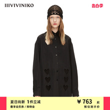 IIIVIVINIKO春夏新品落肩袖爱心镂空大衬衫女M220403106D