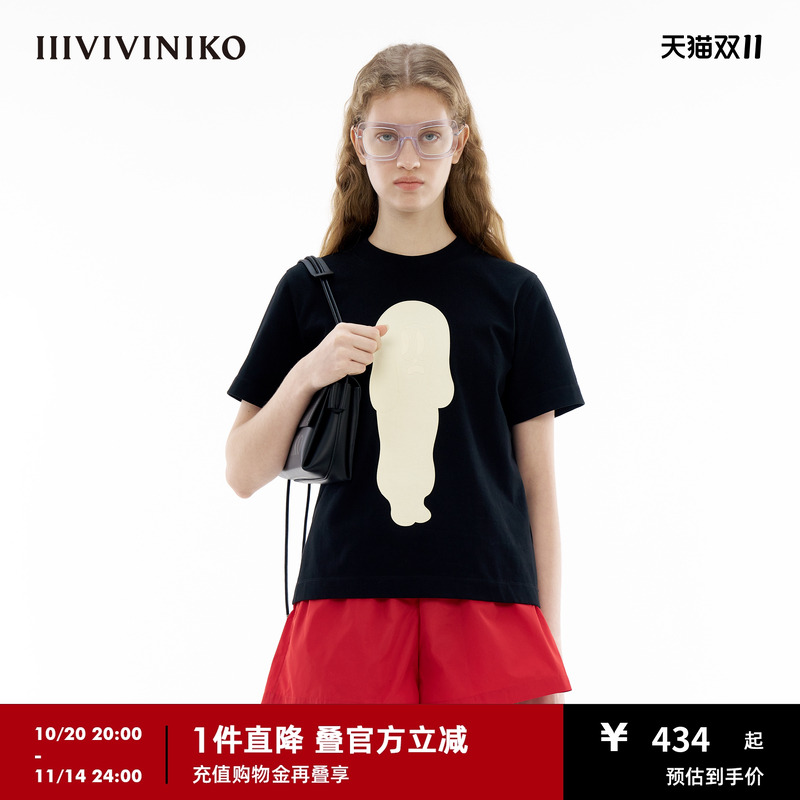 IIIVIVINIKO合肩百搭印花T恤