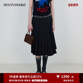IIIVIVINIKO2025秋新款 气质Logo饰带百褶A长裙女M530703140A