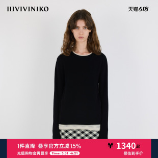 【水溶羊毛】IIIVIVINIKO2025冬新款撞色假两件针织长袖女