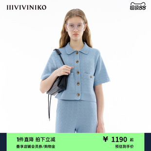 女M423708622D IIIVIVINIKO夏季 新款 宽松短款 POLO领针织开衫